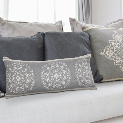 Contemporary Medallion Stonewashed Hand-Made 100% Cotton Oversized / King Lumbar Accent Pillow