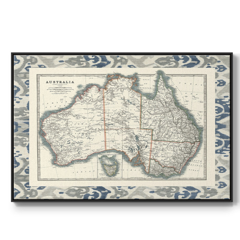 Carte frontalière de l'Australie, H 25 po x l 37 po x P 2 po, Noir