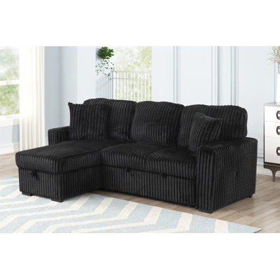 Plush Sectional Sofa W/ Pull Out Sleeper Made With Velvet Fabric-