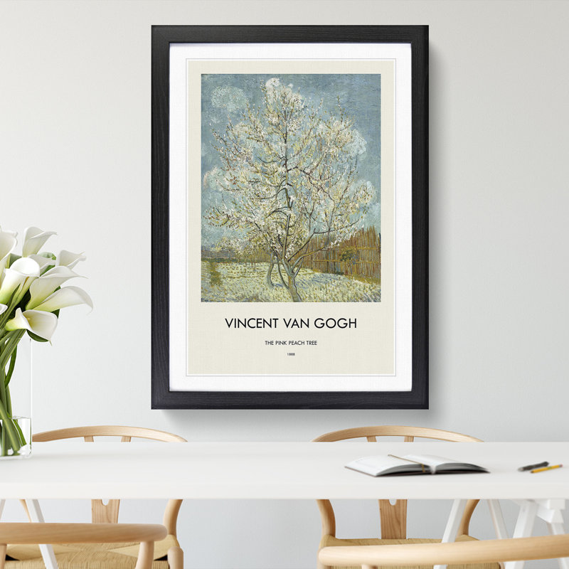 The Pink Peach Tree by Vincent Van Gogh - Picture Frame Painting, 65cm H x 48cm W x 2cm D, Black Framed