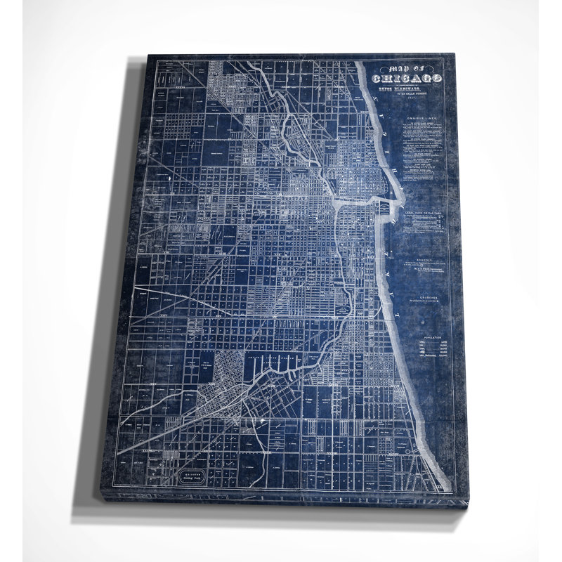 " Chicago Map Blue ", 24" H x 32" W x 1.5" D