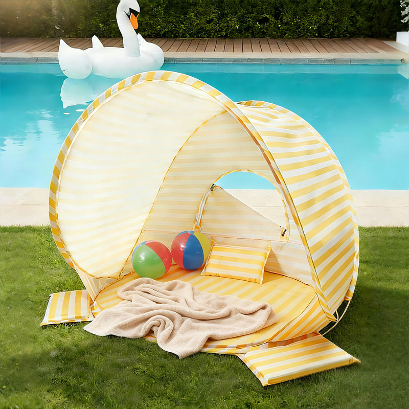 Tiny Land One-Stop Beach Toy & Tent Set - Pastel Yellow Stripes, Yellow