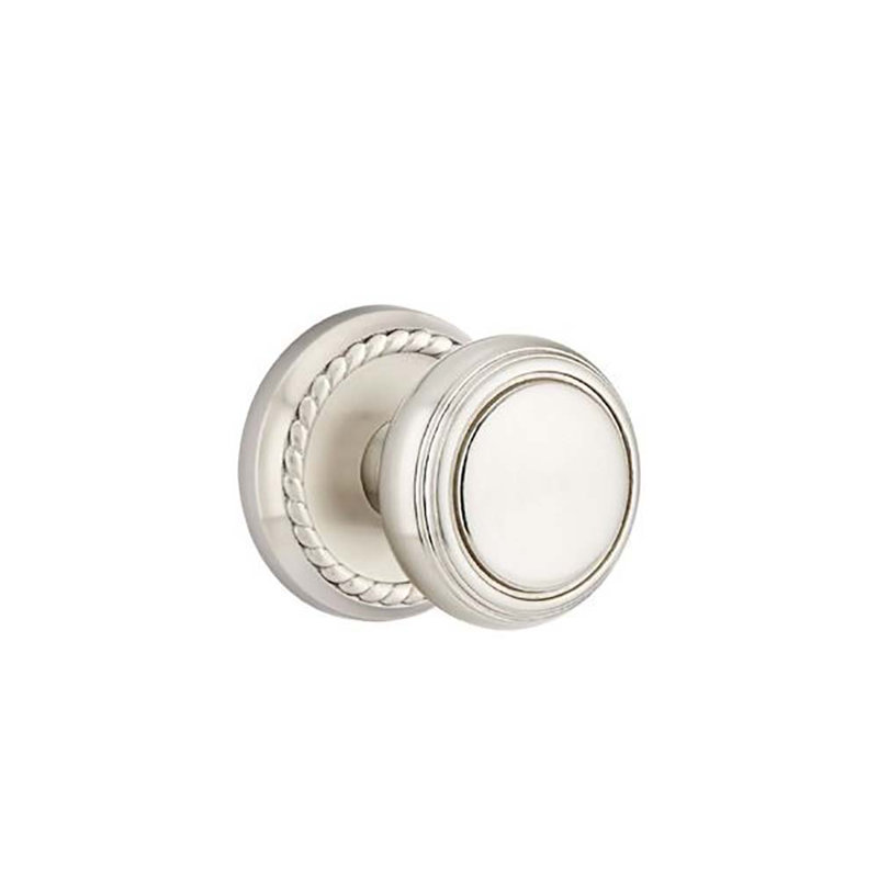 Ensemble de faux boutons Emtek avec rosette en corde et bouton Norwich, Nickel satiné