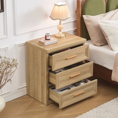 Night Stand With 3 Drawer 26" Fluted Wooden Tall Nightstand Metal Handle For Bedroom Living Room Bedside Table Modern Style Furniture