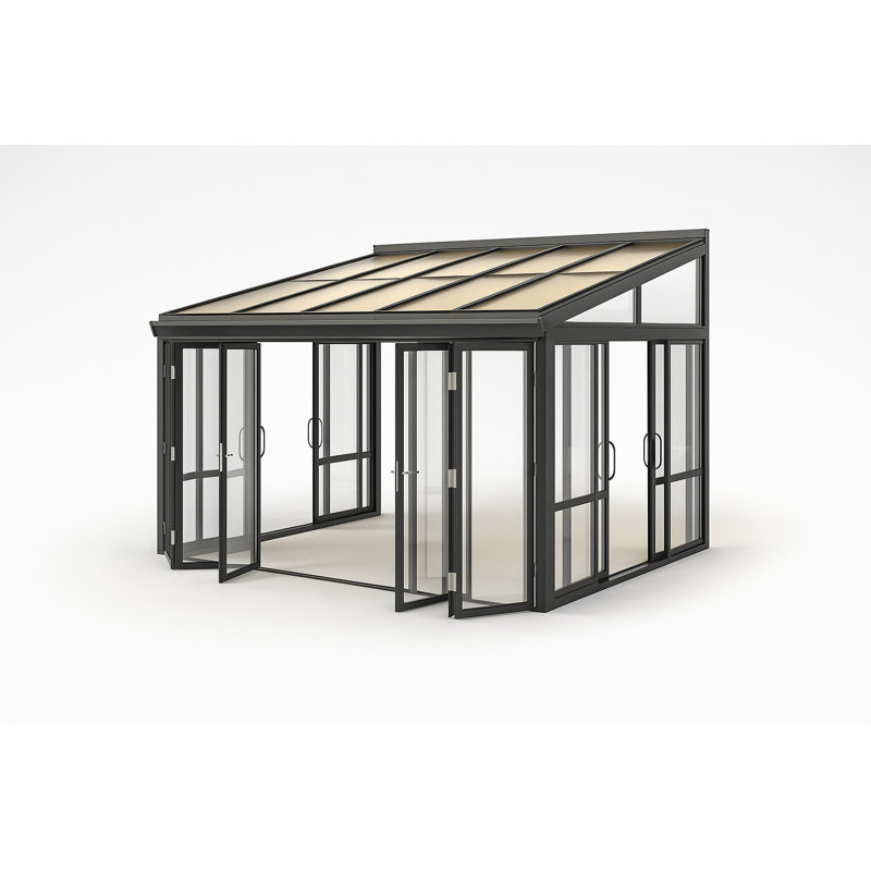 Véranda en verre trempé 12 'x 9,3' avec portes pliantes - Serre moderne toutes saisons et ajout de patio, Noir