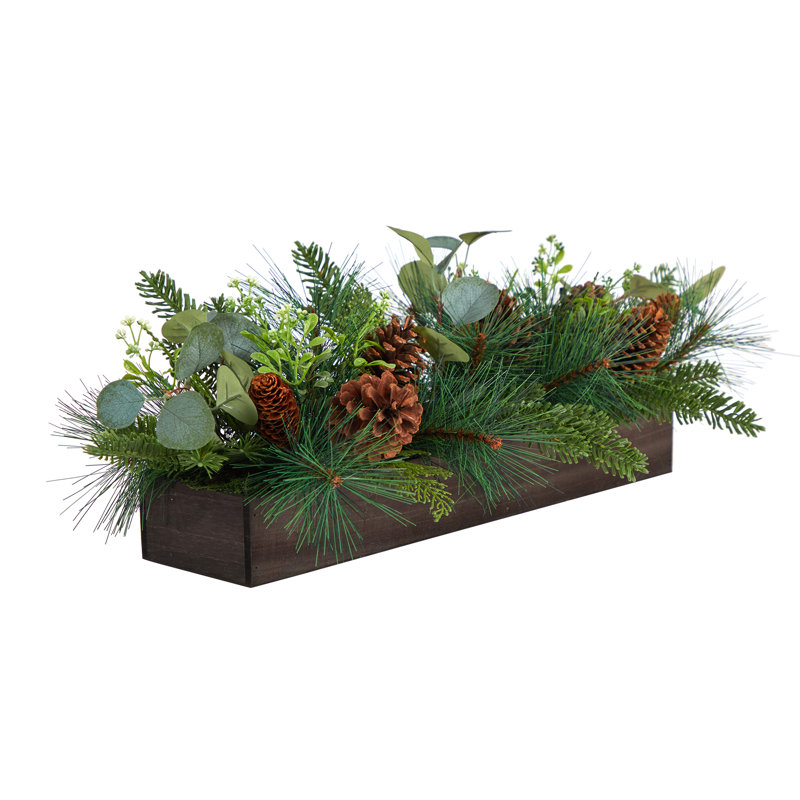 10'' Faux Pine Plant in Wood Planter