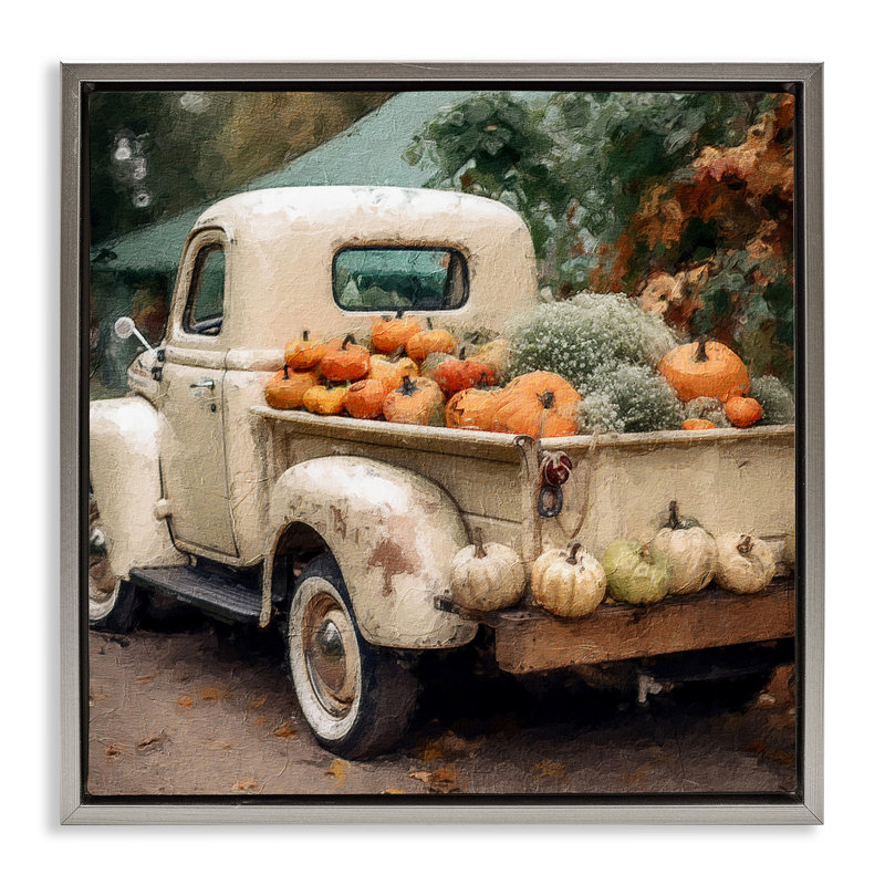Camion citrouille et gourde, Cadre flottant gris lustré, H 25 po x l 25 po