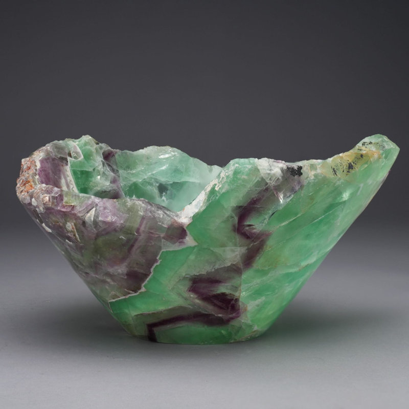 Bol fluorescent vert naturel unique en son genre sculpté à la main | Décoration de luxe 8,2 lb