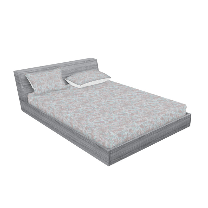 Ambesonne Fitted Sheet & Sham Swirly Branches Abstract Art Taupe Grey and Sea Blue