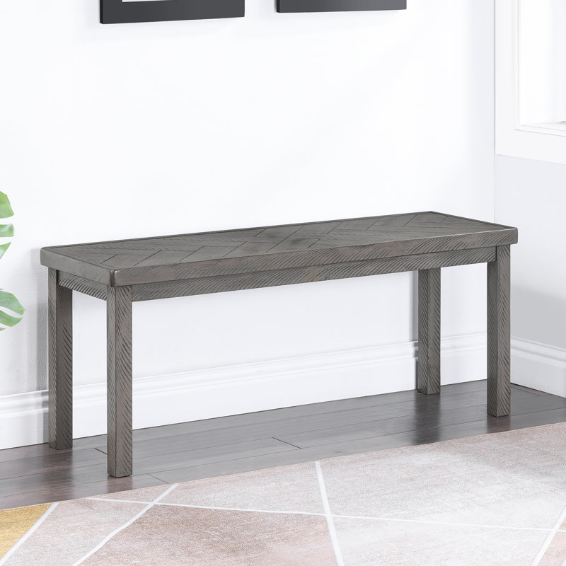 Banc de salle à manger de style rustique en bois massif à chevrons de 44 po de largeur Carveth, Gris