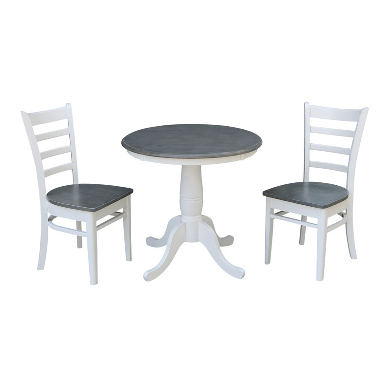 Ensemble de salle à manger en bois massif pour 2 personnes Bernuth, H 29,1 po x L 30 po x l 30 po, Blanc / gris bruyère