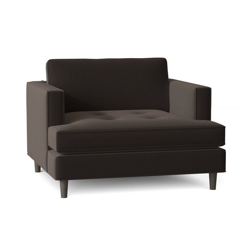 Chaise avec accoudoirs touffetée en polyester 41 po Burkouer, Velours performance Bella Vintage