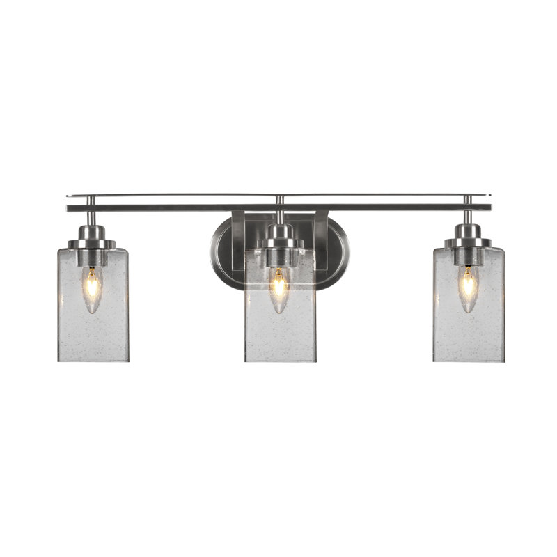 Barre d'éclairage de salle de bain 3 lumières Odyssey, fini nickel brossé avec verre de 4 po, Gris