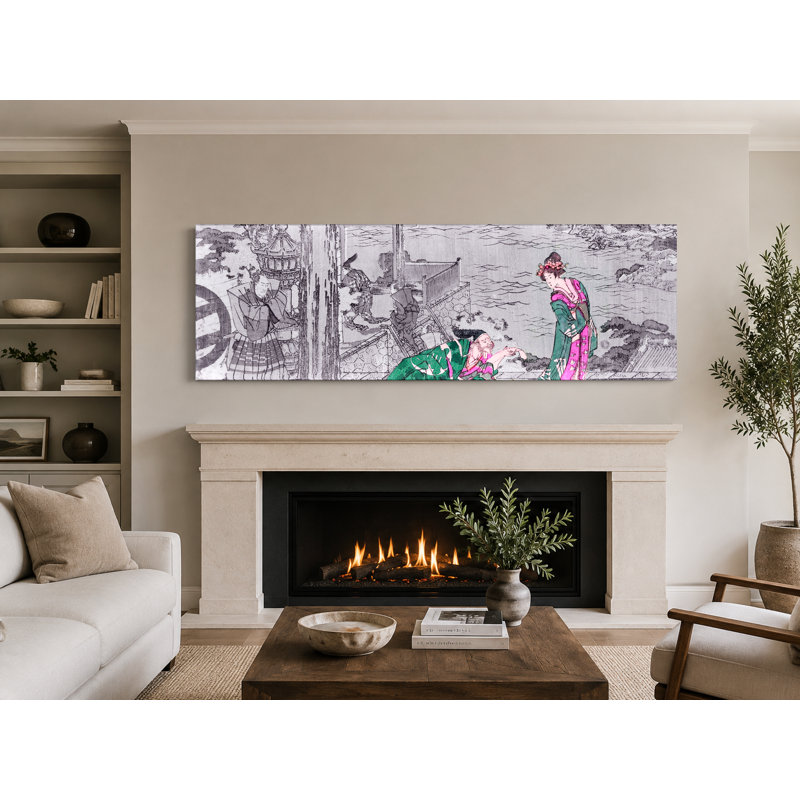 Chiffres par une côte avec le mont Fuji - Art mural sur toile panoramique, 60" W x 20" H