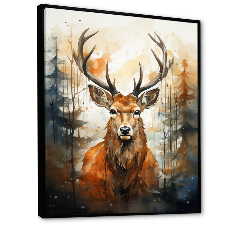 Deer Wonderers V sur toile, Cadre flottant noir, 32" H x 24" W