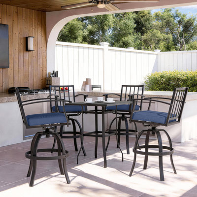 5-Piece Bar Dining Set With Swivel Armrest Chairs And Square Table