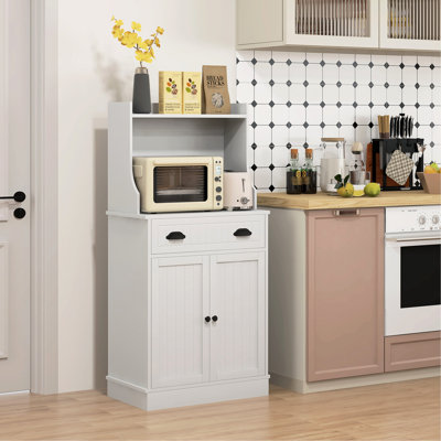 Unité de rangement de salon - blanc avec 143 lb Capacité totale de l'armoire de cuisine moderne avec tablette et tiroir réglables pour usages multiples