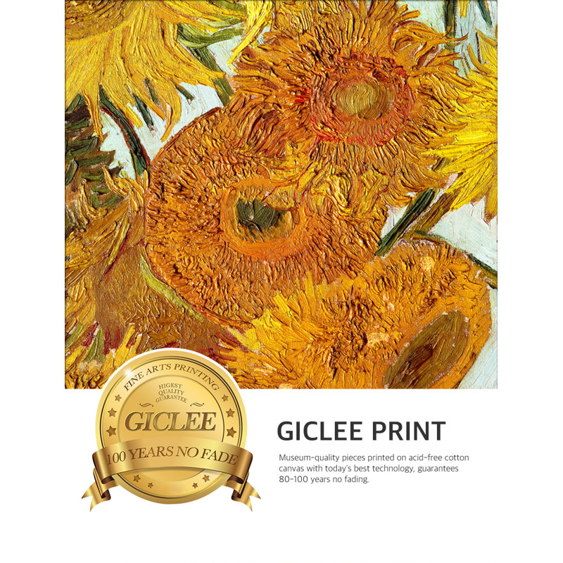 Douze tournesols, reproduction d'art de Vincent Van Gogh. Estampe numérique sur toile, estampe numérique, Encadrement brun