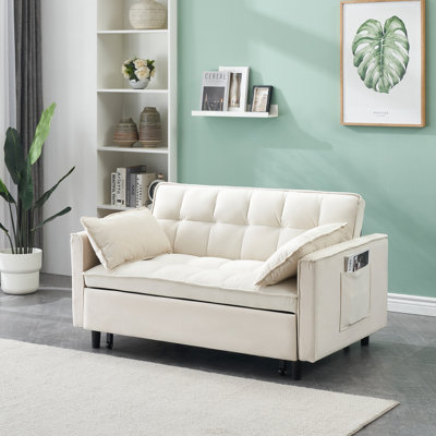 Canapé moderne en velours, canapé-lit coulissant, petit canapé décontracté avec dossier, avec coussin, poches, meubles de salon, canapé-lit convertible 3 en 1.
