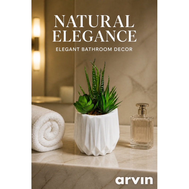 3.5" Artificial Succulent Plant in White Ribbed Vase