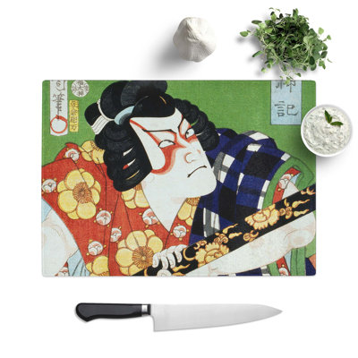 Tempered Glass Warrior by Toyohara Kunichika Cutting Board
