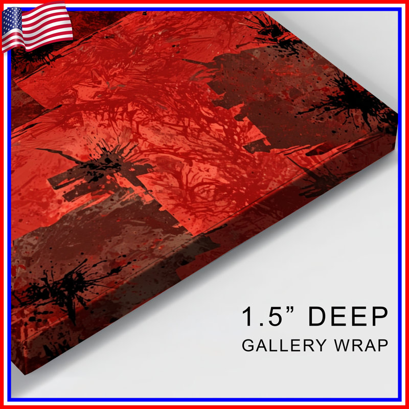 Toile tendue rouge et noire texturée, 20 po x 30 po