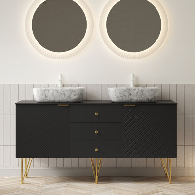 Meuble-lavabo 60 po avec lavabo, armoire autoportante en contreplaqué, 3 tiroirs et 2 portes