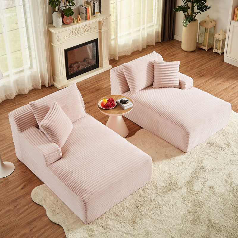 Chaise longue double en velours côtelé rose 2 places avec rembourrage à ressort pour la lecture à l'intérieur de la chambre sans assemblage requis