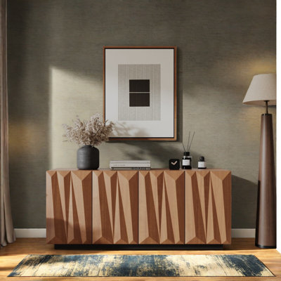 Modern Walnut Sideboard Buffet, Spacious Wood Storage For Kitchen And Living Room