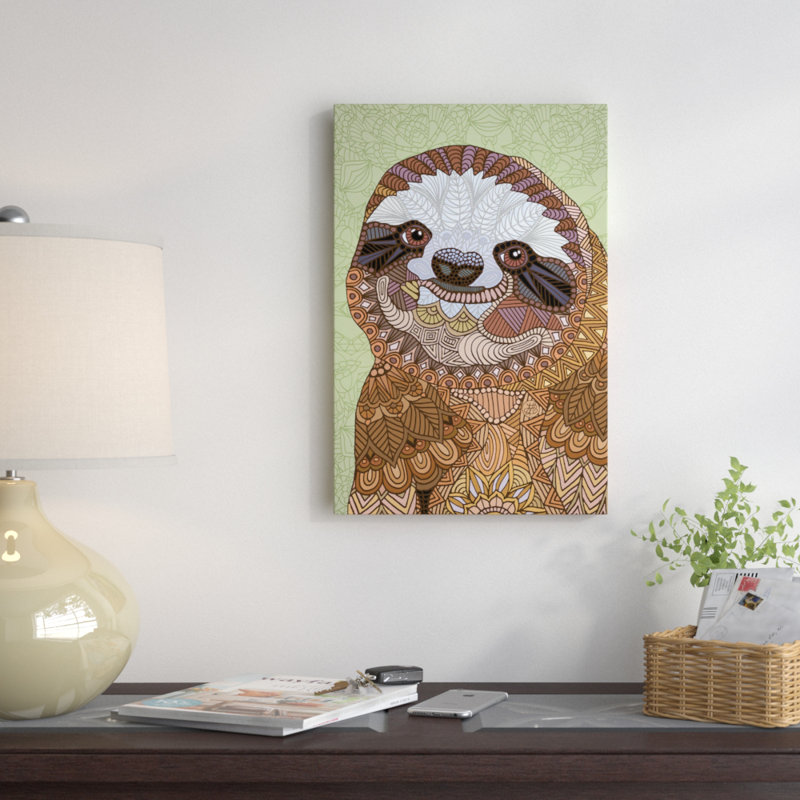 Sloth souriant, impression sur toile tendue, H 12 po x l 8 po x P 0,75 po