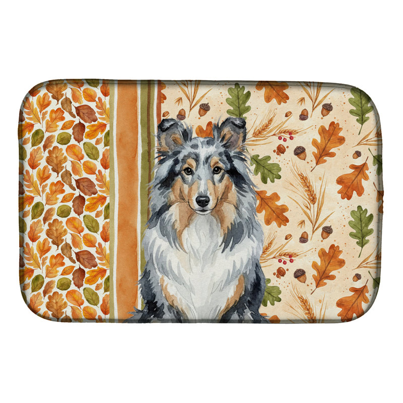 Blue Merle Sheltie Heirloom Fall Dish Drying Mat