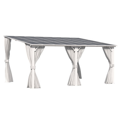 White Hard Top Lean To Gazebo Pergola With Curtains And Mosquito Netting