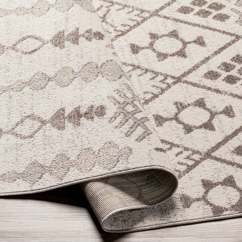 Swampscott Geometric Machine Woven Beige/Gray Area Rug, Runner 2'7" x 7'3"