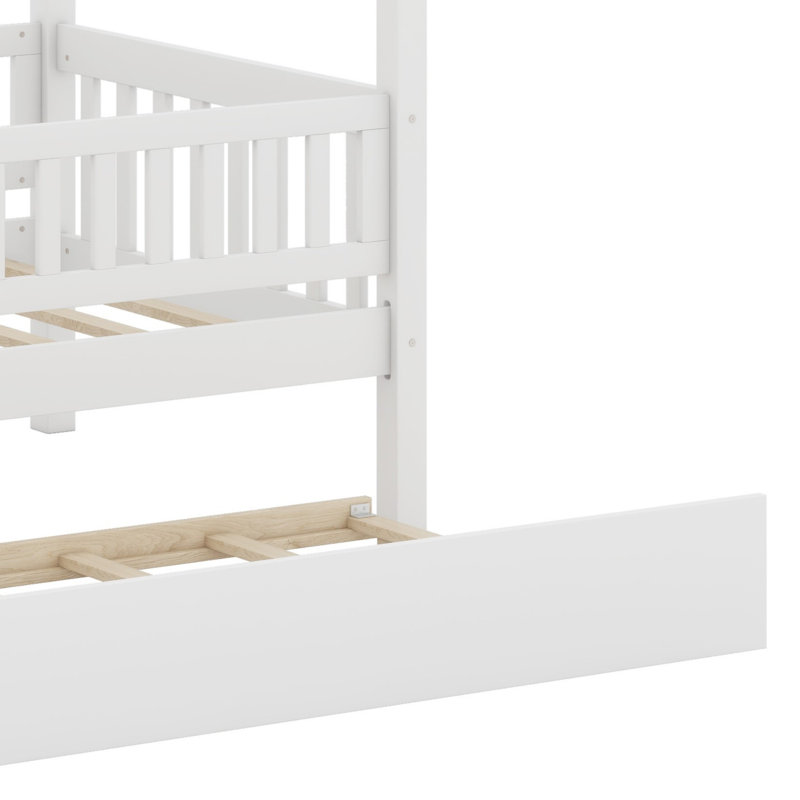 Lit en bois avec couchette, blanc
