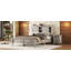 Lit plateforme Farmhouse avec porte de grange coulissante double, lit en bois rustique avec station de charge, support à lattes de bois-161514998-161514995