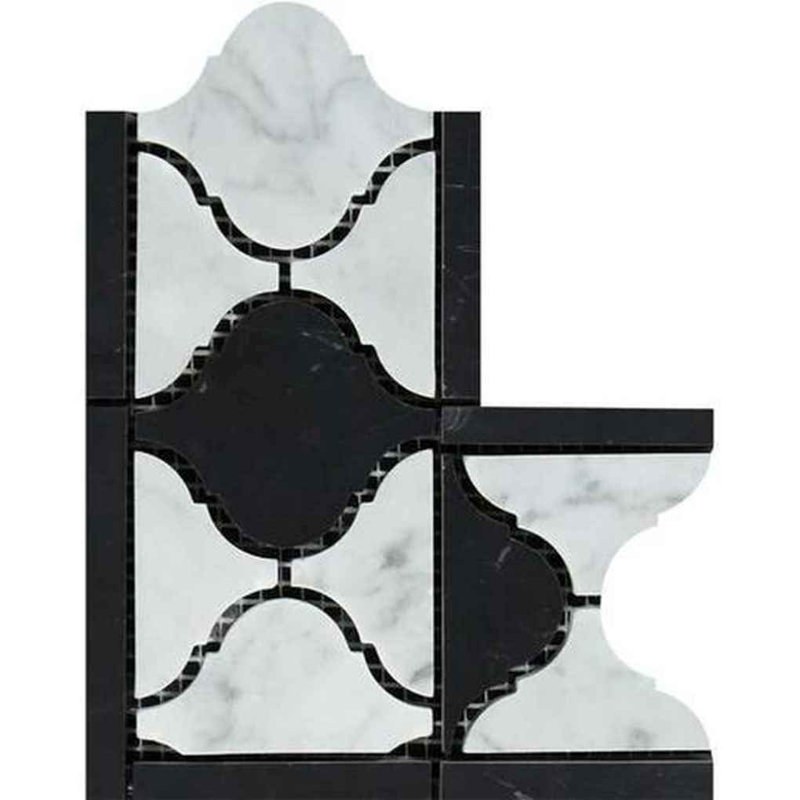 Bordure de coin blanche Carrara Arabesque, Noir adouci
