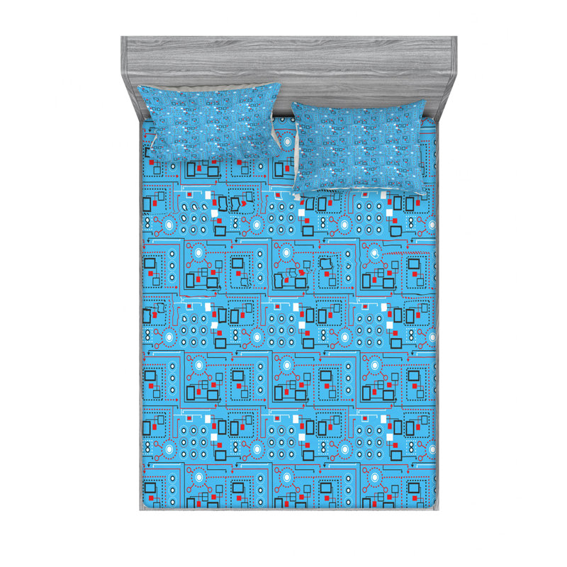 Microfiber Geometric Sheet Set, Queen Sheet Set with Fitted Sheet