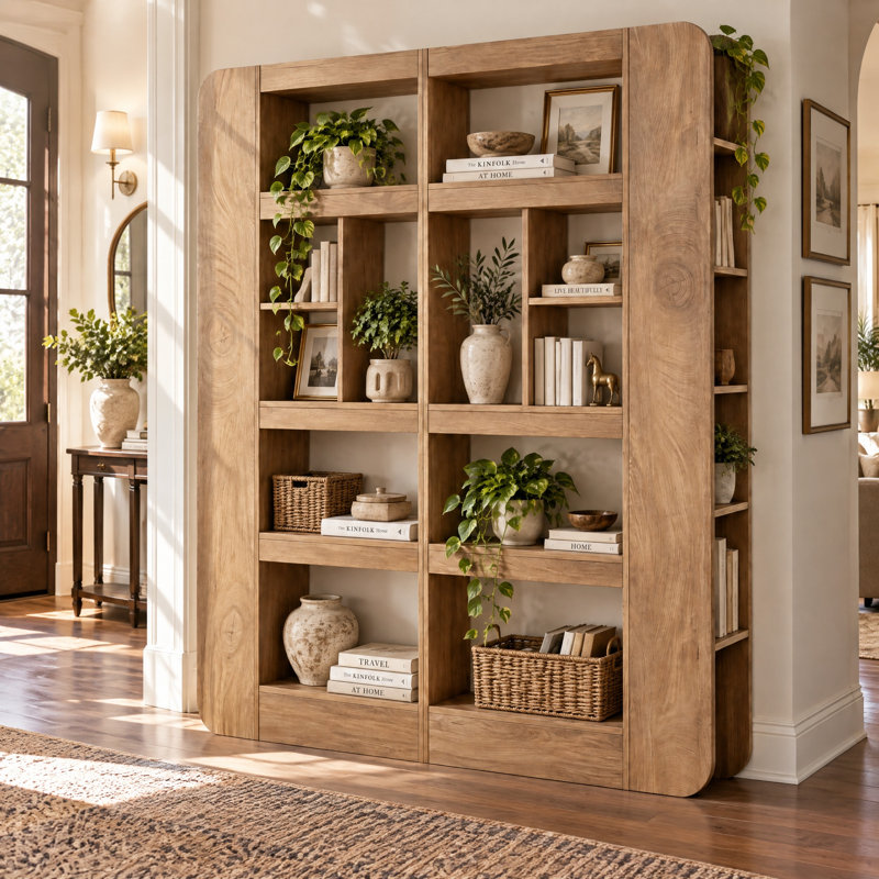 Ensemble de 2 paravents 71 "en bois avec tablettes de rangement ouvertes