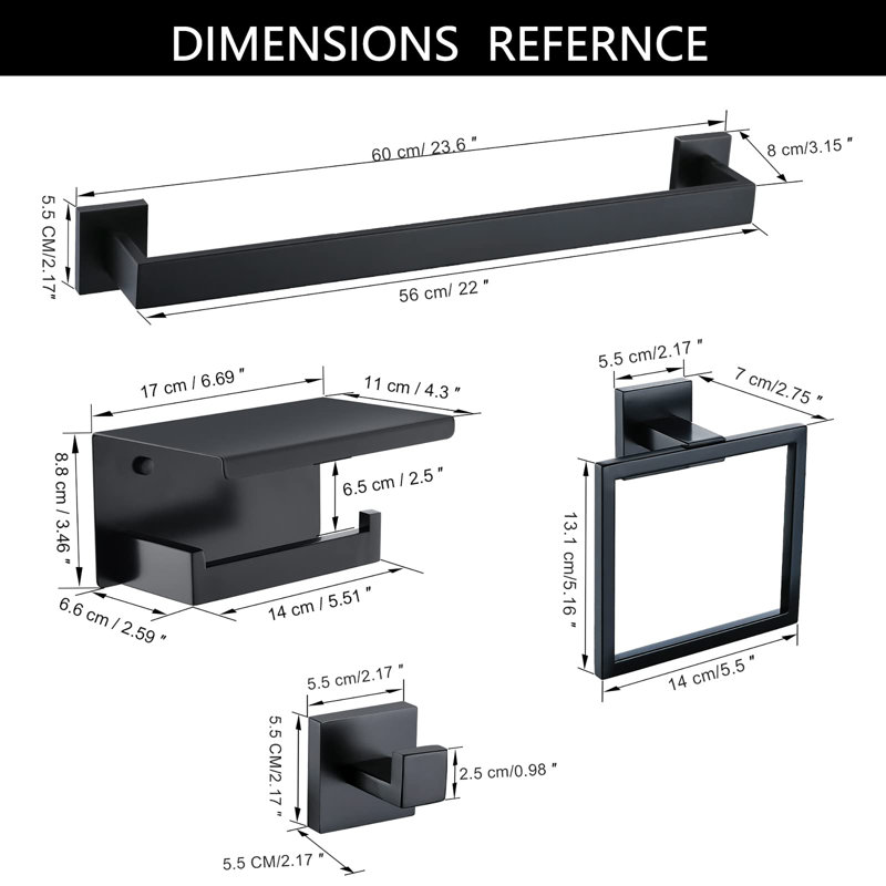 5 Piece Bathroom Stainless Steel Bathroom Accessories Set, Black