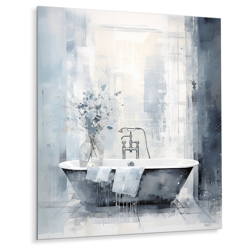 «Bathroom Minimalist Elegance III» - Art mural en métal pour salle de bain, H 20 po x l 12 po x P 1 po