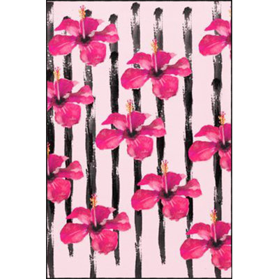 Pink Geometric Modern Floral Striped Decorative Machine Washable Rug