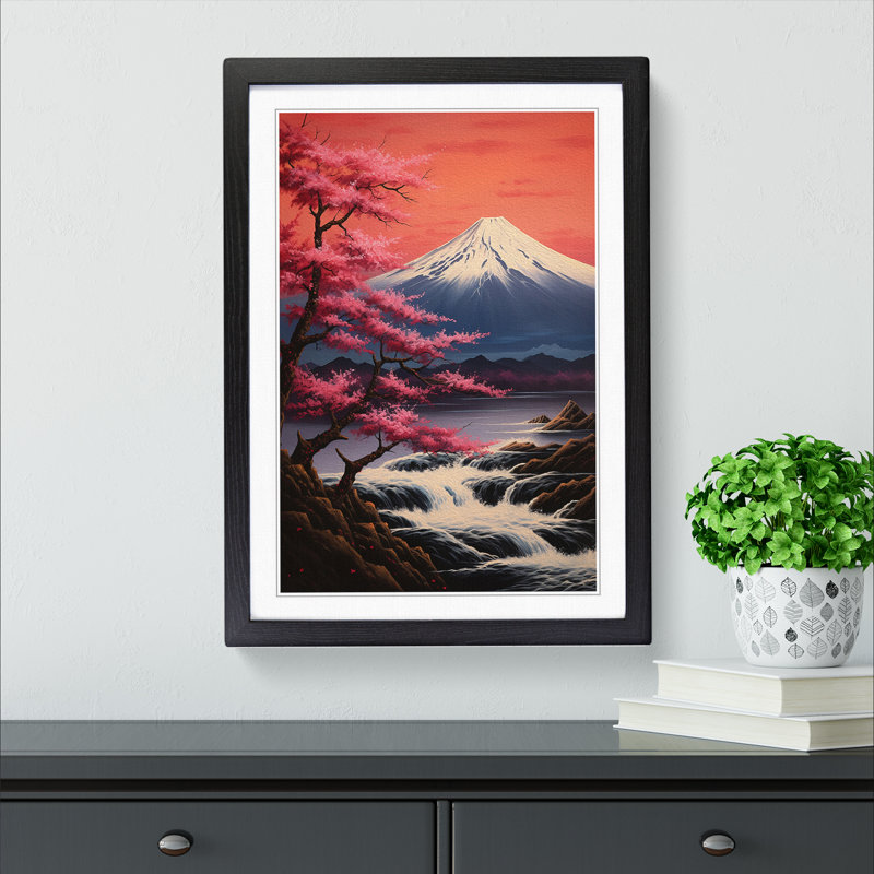 Mount Fuji Romanticism - Single Picture Frame Print on Wood, Black Framed, 64cm H x 46cm W x 2cm D