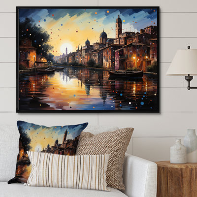 Yellow Canal Urban Reflections Pointillism II, reproduction d'art sur toile