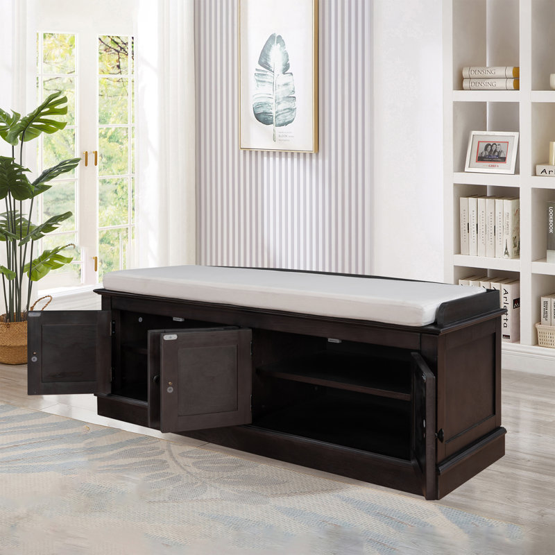43" Wide Shoe Storage Bench With Cushion Entryway Bench Storage Bench, Brown