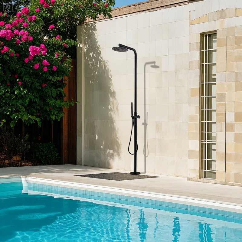 Système de douche autoportant extérieur en acier inoxydable 316 à température contrôlée 86,93 "avec douche à main, Noir mat