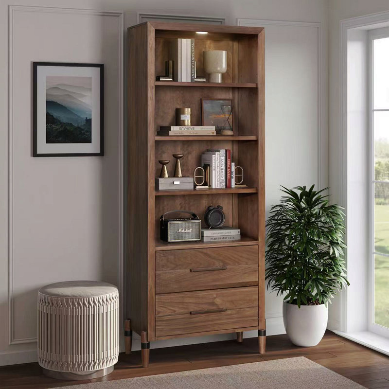 Tranquility Bookcase Pier, Minimal Assembly Required, Walnut Finish