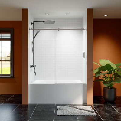 56-60" W * 60" H Frameless Single Sliding Shower Doors, Bathroom Sliding Shower Door, 5/16" (8mm) Thick Sgcc Tempered Glass Door