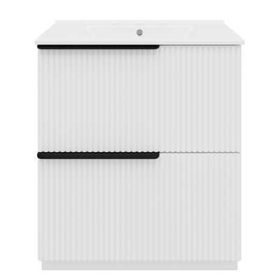 White 30" Bathroom Vanity With Smart Storage Innovation, Glossy Countertop, And Comfortable In Tint, Ceramic Sink, Dual Split Drawer Setup