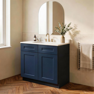 33" Navy Blue Shaker Base Cabinet–Solid Wood Door,Soft-Close Hinge Drawer Slides,CARB P2 Plywood Box,Adjustable Shelf,RTA.Space-Saving Storage for Kitchen,Bath,Laundry,Garage.(33"W x 24"D x 34.5"H)