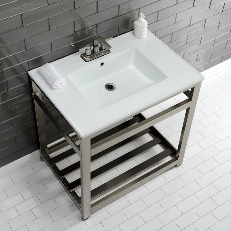 Ceramic Rectangular Console Bathroom Sink with Overflow